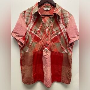 4 for $25 🍒 AE Sport Women's Casual Red Plaid 1/2 Button Down Shirt Size 20